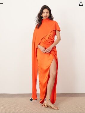 ARRANGE asymmetric caped maxi dress in red / orange